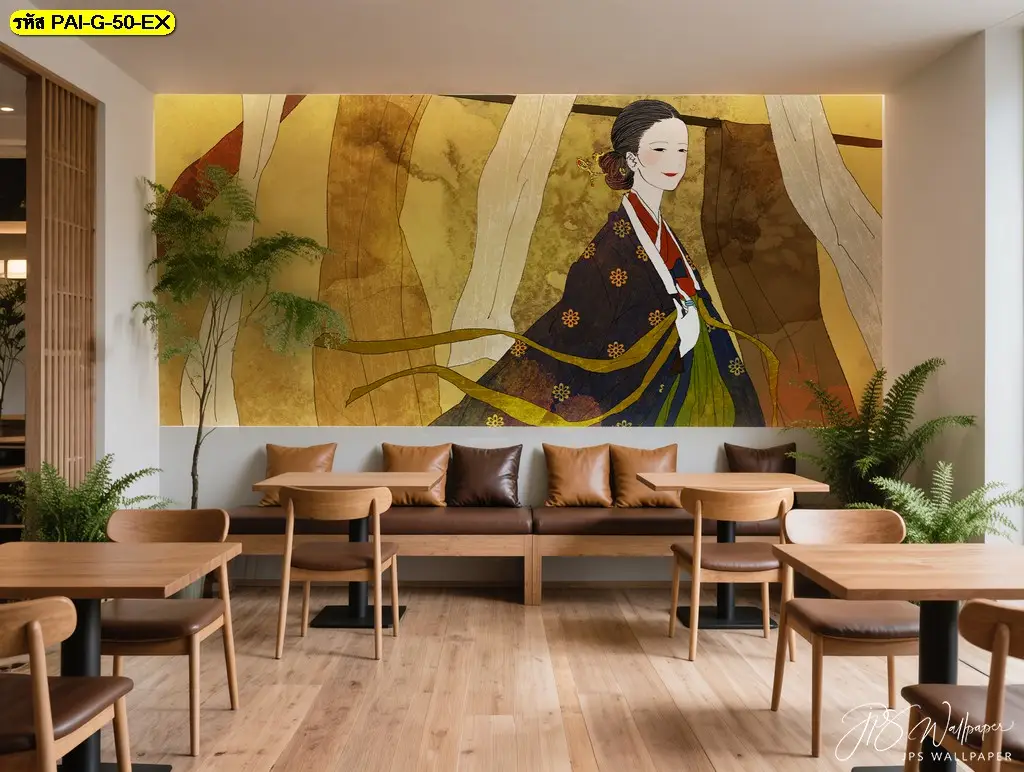 วอลเปเปอร์ร้านอาหารเกาหลีลาย Korean aesthetic รับพิมพ์และติดตั้ง เป็น Korean restaurant wall decor ที่ช่วยเพิ่มการจดจำแบรนด์