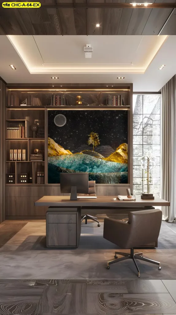 วอลเปเปอร์ลายภูเขาจีนโมเดิร์นโทนทองในห้องนั่งเล่น รับพิมพ์และบริการติดตั้ง เป็น Chinese mountain wallpaper ที่ช่วยให้ผนังดูหรูและมีมิติ