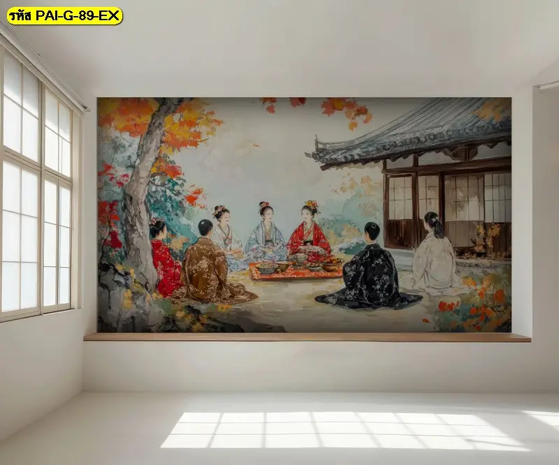 วอลเปเปอร์ภาพเกาหลีแนวอาร์ตโทนอ่อน รับพิมพ์และบริการติดตั้ง เป็นภาพแต่งผนังร้านอาหารเกาหลีที่ช่วยสร้าง Mood ชัดเจน