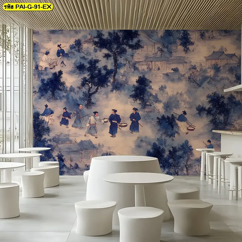 วอลเปเปอร์ภาพเกาหลีแนวอาร์ตแนว watercolor รับพิมพ์และบริการติดตั้ง เป็นภาพแต่งผนังร้านอาหารเกาหลีที่ดูพรีเมียม