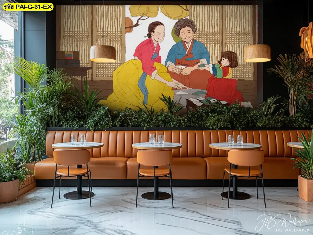 Korean restaurant wall decor โทนมินิมอล รับพิมพ์และบริการติดตั้งวอลเปเปอร์ลายภาพวาดเกาหลี เหมาะกับวอลเปเปอร์ร้านอาหารเกาหลีสไตล์อบอุ่น