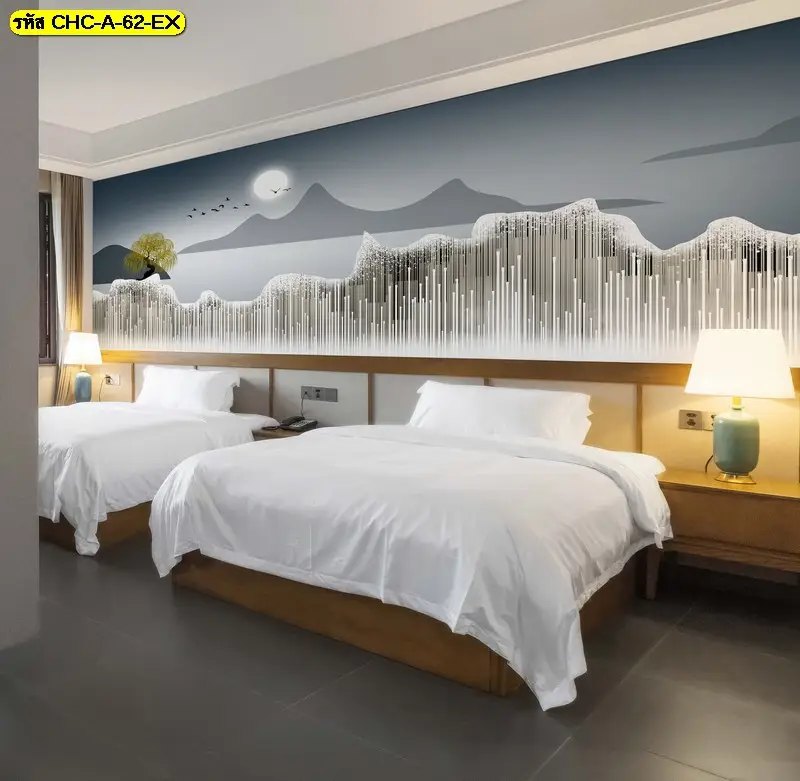 Chinese mountain wallpaper โทนทองและเทา รับพิมพ์และติดตั้ง เป็นวอลเปเปอร์ลายภูเขาจีนโมเดิร์นสำหรับบ้านสมัยใหม่