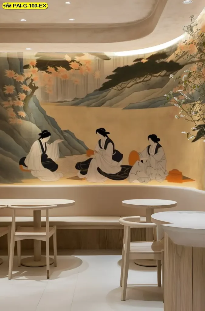 วอลเปเปอร์ร้านเหล้าเกาหลีแนวศิลป์ร่วมสมัย รับพิมพ์และบริการติดตั้ง เป็นวอลเปเปอร์ภาพเกาหลีแนวอาร์ตที่โดดเด่น