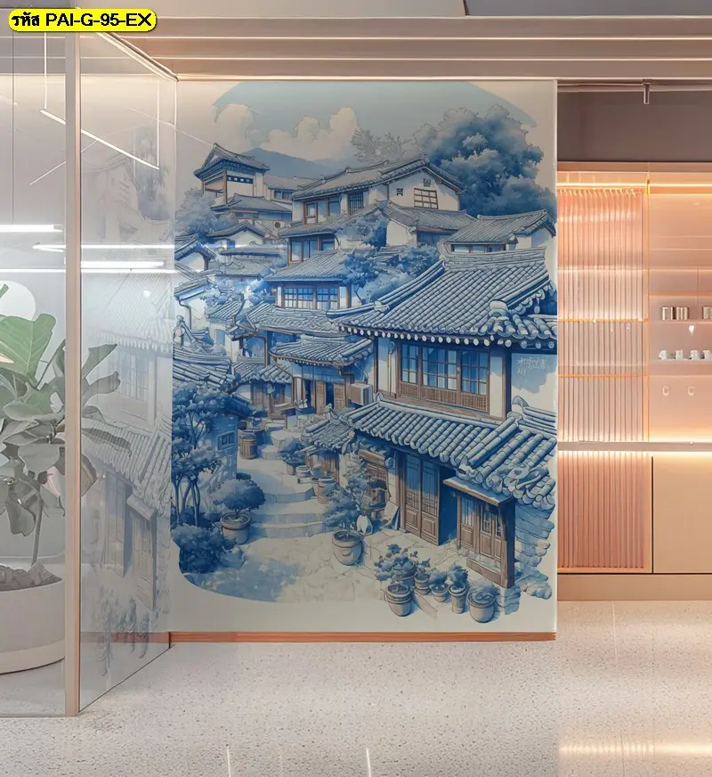 ภาพสไตล์เกาหลีร่วมสมัยแนวมินิมอล รับพิมพ์และบริการติดตั้ง ช่วยให้วอลเปเปอร์ร้านอาหารเกาหลีดูมีธีมชัดเจน