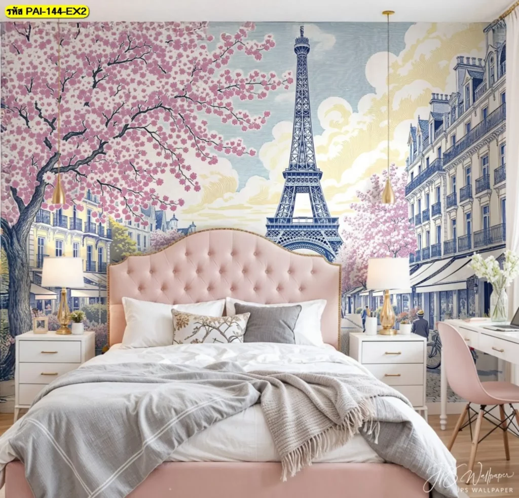 วอลเปเปอร์ปารีสซากุระชมพู เติมบรรยากาศหวาน