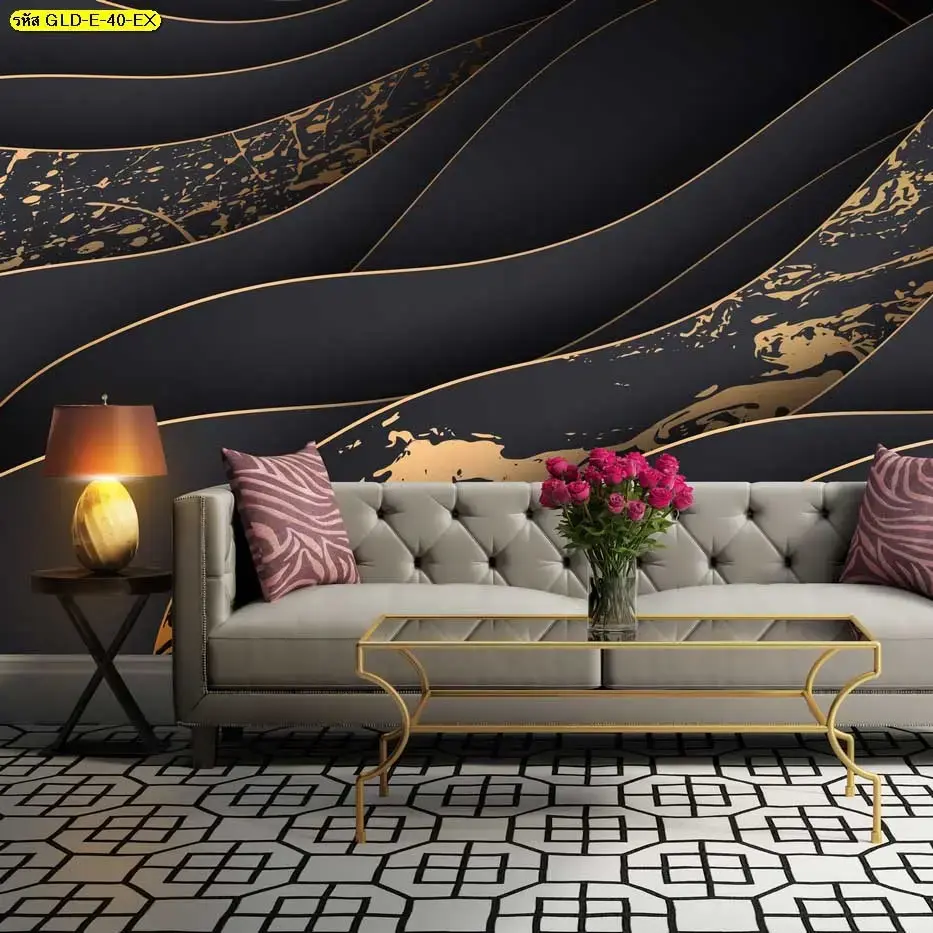 วอลเปเปอร์ 3 มิติ ราคาถูก ลายหินสีดำทองสไตล์ลักชัวรี เหมาะแต่งผนังหลังโซฟาหรือผนังห้องนั่งเล่น เพิ่มมิติแบบประหยัดงบ