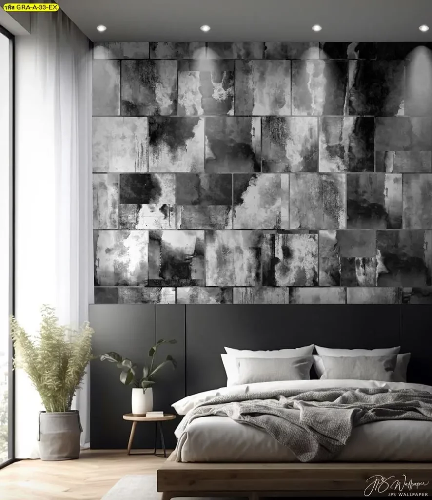 วอลเปเปอร์ห้องนอนลายกราฟิกขาวดำ ไอเดียแต่งห้องนอนมินิมอลโทนโมโนโครม