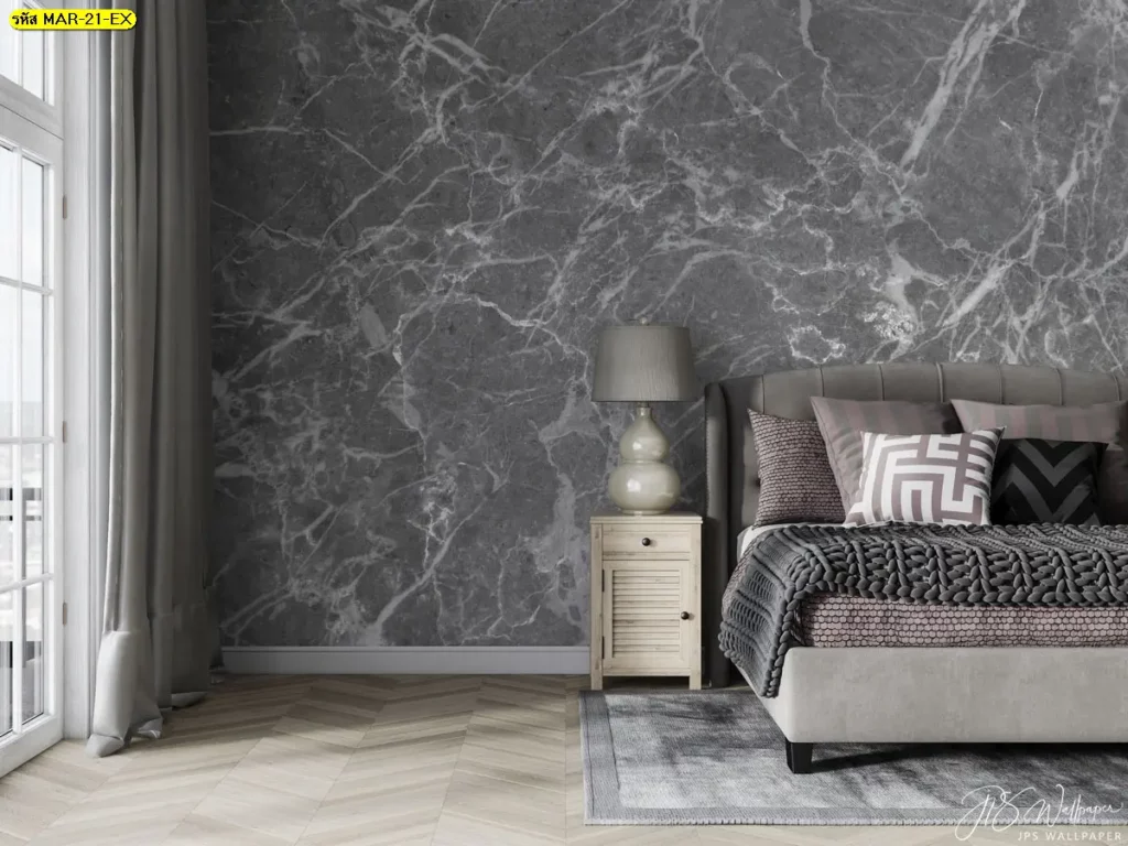 วอลเปเปอร์ลายหินอ่อน ติดผนังโทนเทาเรียบหรู เหมาะกับห้องนอนสไตล์มินิมอลและนักออกแบบที่ต้องการวอลเปเปอร์หินอ่อนราคาเข้าถึงง่าย