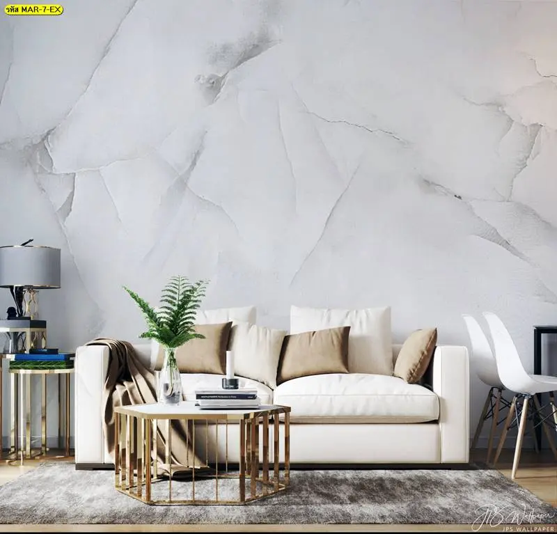 วอลเปเปอร์คอนโดลายหินสีขาว เพิ่มความสว่างให้ห้องเล็ก เหมาะกับวอลเปเปอร์ขยายห้องคอนโด