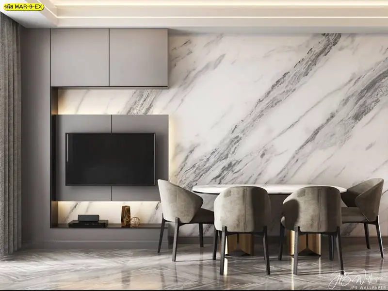 วอลเปเปอร์คอนโดลายหินอ่อนห้องทานข้าว เพิ่มลุคหรู เหมาะกับคอนโดโมเดิร์นและพื้นที่รับแขก
