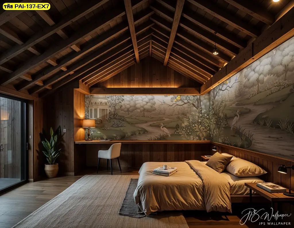 วอลเปเปอร์ห้องนอนลายวิวสวนคลาสสิก ไอเดียแต่งห้องนอนสไตล์วินเทจอบอุ่น