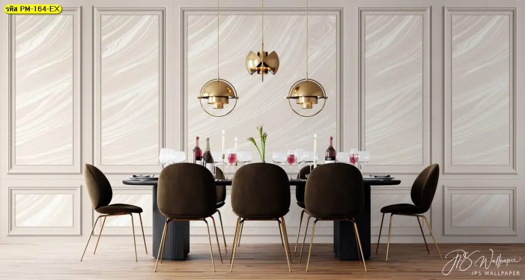 ไอเดียกรุผนังลายไม้โทนครีมในห้องรับประทานอาหาร ช่วยสร้างบรรยากาศอบอุ่นแบบ Japandi