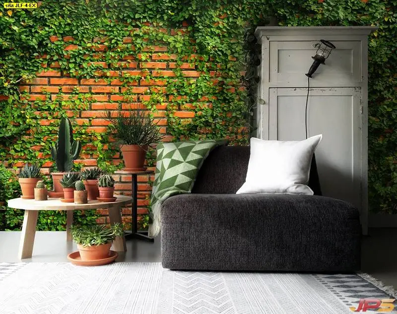 วอลเปเปอร์คอนโดลายกำแพงอิฐต้นไม้ เพิ่มบรรยากาศธรรมชาติ เหมาะกับห้องพักคอนโดสไตล์ Urban Garden