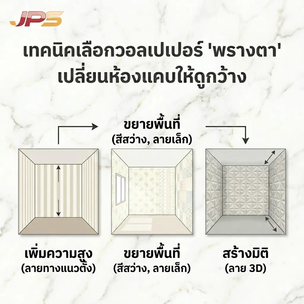 เทคนิคเลือกวอลเปเปอร์คอนโดโทนสว่างและลายแนวตั้ง ช่วยขยายห้องคอนโดห้องเล็กให้ดูกว้าง เพิ่มมิติด้วยวอลเปเปอร์ 3D เหมาะกับคอนโดพื้นที่จำกัด