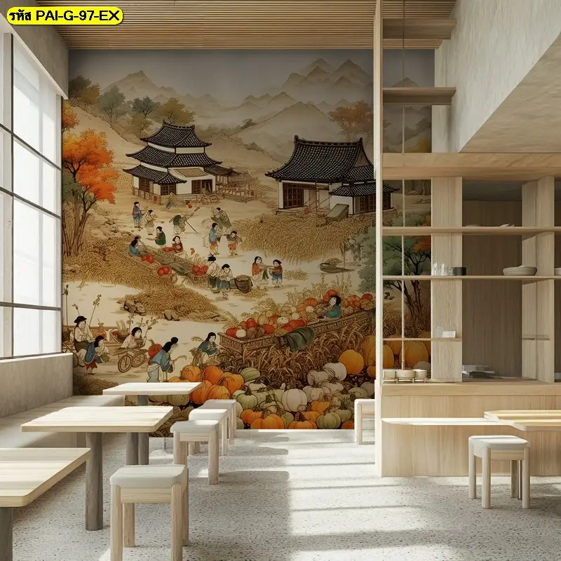 Korean aesthetic mural art ลายวิถีชีวิต รับพิมพ์และติดตั้ง ช่วยให้วอลเปเปอร์ร้านอาหารเกาหลีดูมีเรื่องราว