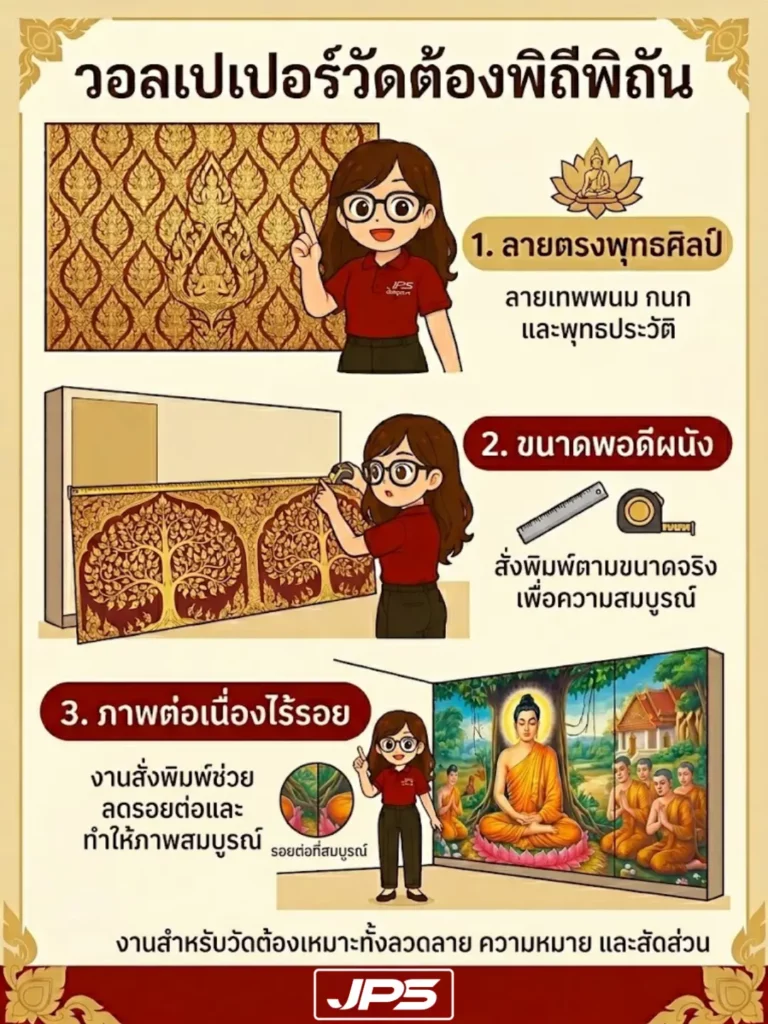 วอลเปเปอร์สำหรับวัด เลือกลายพุทธศิลป์เหมาะสม ผนังพอดีไร้รอยต่อ วอลเปเปอร์ลายไทยคุณภาพ ใช้ตกแต่งสถานที่ศักดิ์สิทธิ์