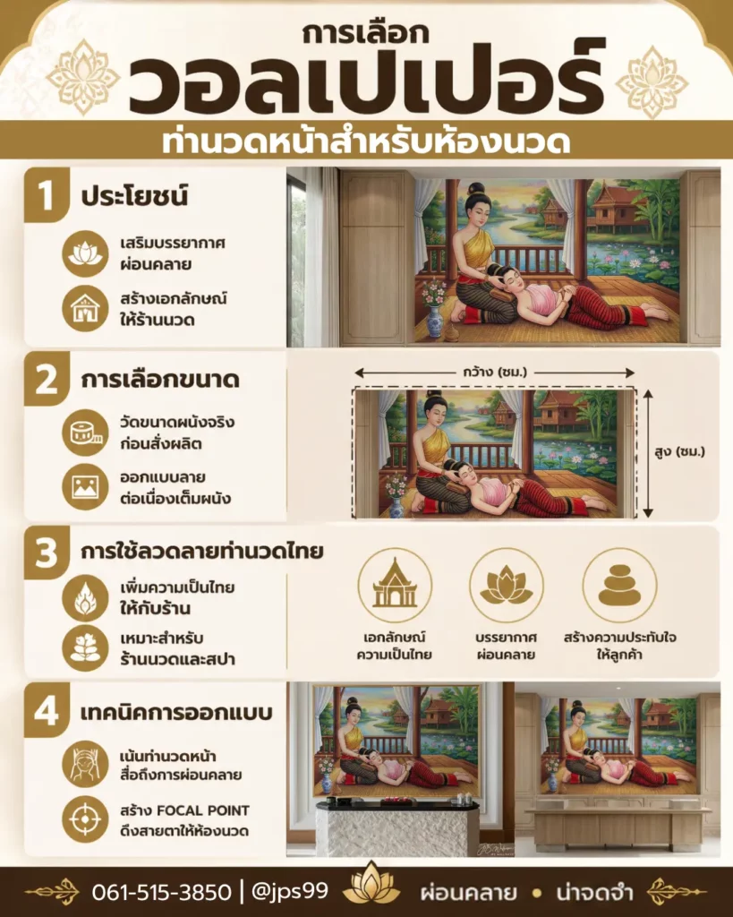 การเลือกวอลเปเปอร์ท่านวดหน้าสำหรับห้องนวด สร้างบรรยากาศไทยด้วยลวดลายท่านวดหน้า