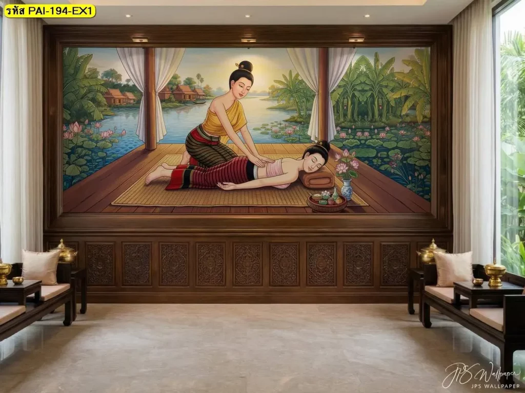 JPS ภาพท่าลากเส้นหลังด้วยฝ่ามือ ตกแต่งร้านสปาไทย ช่วยสร้างบรรยากาศผ่อนคลาย