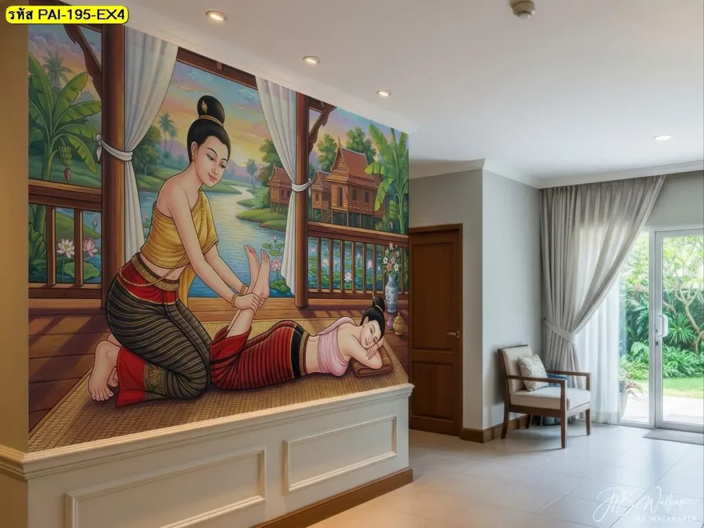 วอลเปเปอร์ร้านนวดไทย JPS Wallpaper ลายบ้านเรือนไทย เปลี่ยนผนังว่างให้ดูมีเรื่องราวน่าสนใจ