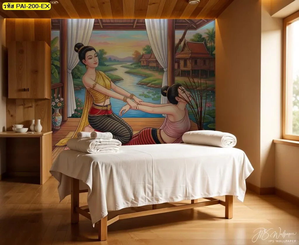 ภาพนวดไทยติดผนังห้องทรีตเมนต์ วอลเปเปอร์สั่งพิมพ์ JPS Wallpaper