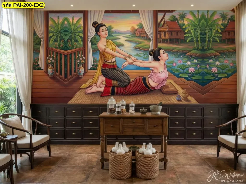 ร้านนวดสปาโทนไม้ JPS Wallpaper ออกแบบตามขนาดผนังจริง สร้างบรรยากาศร้านให้มีเรื่องราว