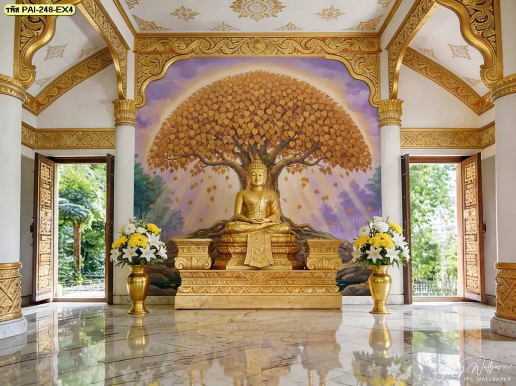 วอลเปเปอร์ต้นโพธิ์ทองหลังพระประธาน ศาลาปฏิบัติธรรมโทนทองสงบงาม