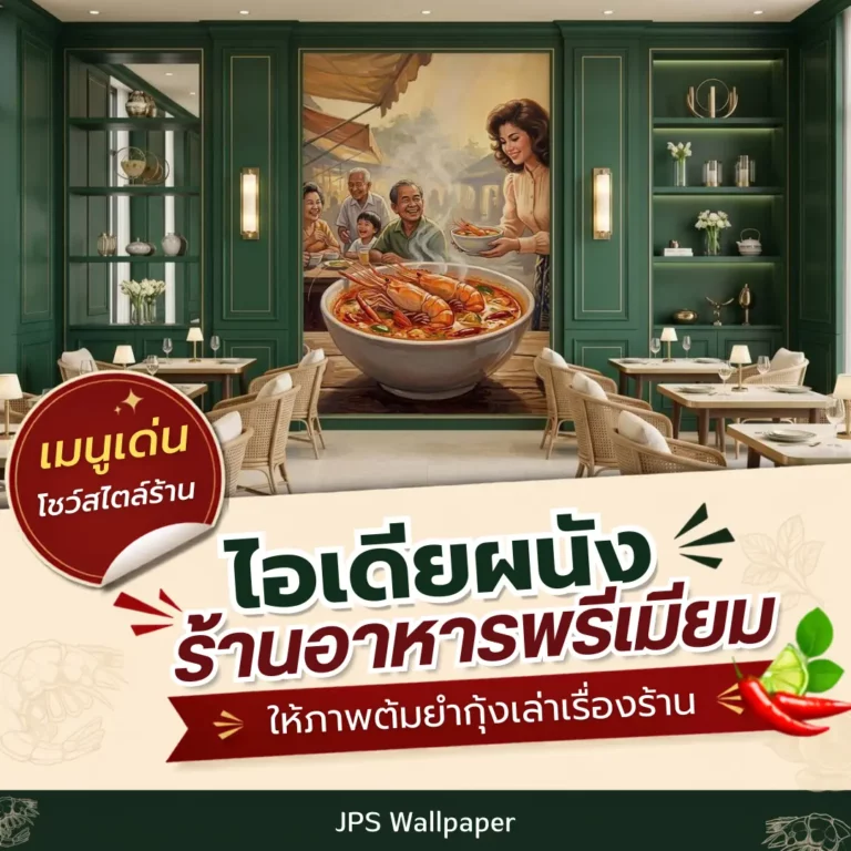 ตกแต่งร้านต้มยำด้วยภาพอาหารไทยสไตล์วินเทจบนผนังขนาดใหญ่