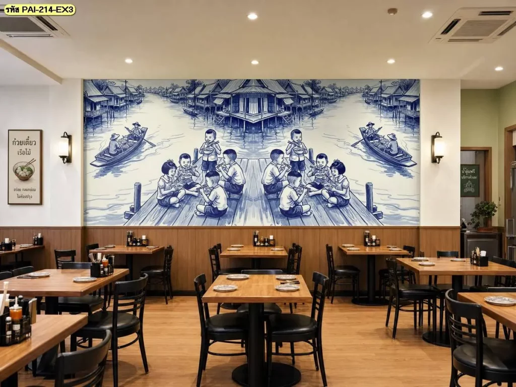 ไอเดียแต่งร้านก๋วยเตี๋ยวไทยด้วยภาพตลาดน้ำลายคราม
