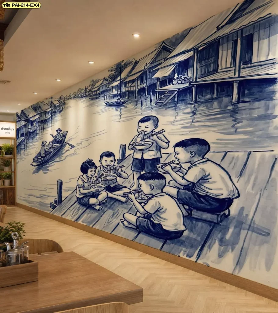 วอลเปเปอร์ภาพตลาดน้ำลายครามสำหรับตกแต่งร้านก๋วยเตี๋ยว