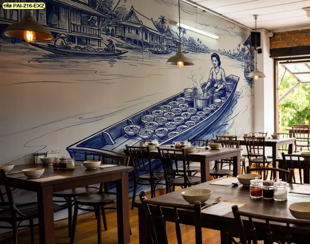 ตกแต่งร้านก๋วยเตี๋ยวเรือด้วยภาพตลาดน้ำลายคราม