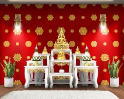 ตกแต่งห้องพระด้วยพื้นหลังสีแดง