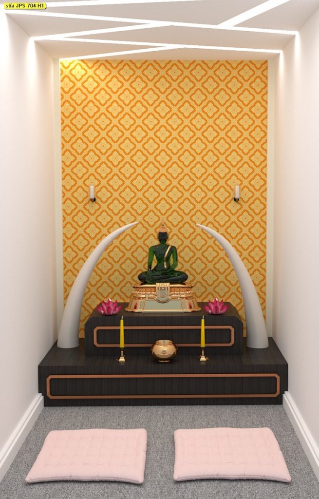 ออกแบบห้องพระด้วยตนเองง่ายๆ ด้วยวอลเปเปอร์ติดผนังลายดอกประจำยาม สีเหลือง