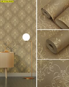 วอลเปเปอร์ลายดอกไม้โทนทองคลาสสิก สำหรับตกแต่งผนังโรงแรมและห้องรับแขก เพิ่มความพรีเมียม อบอุ่น และดูหรูหรา