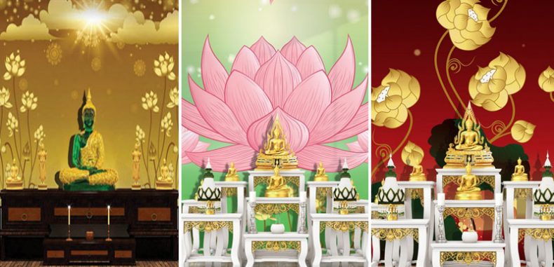 6 ไอเดีย ห้องพระสวยด้วยวอลเปเปอร์สั่งทำติดบ้าน ลายดอกบัว