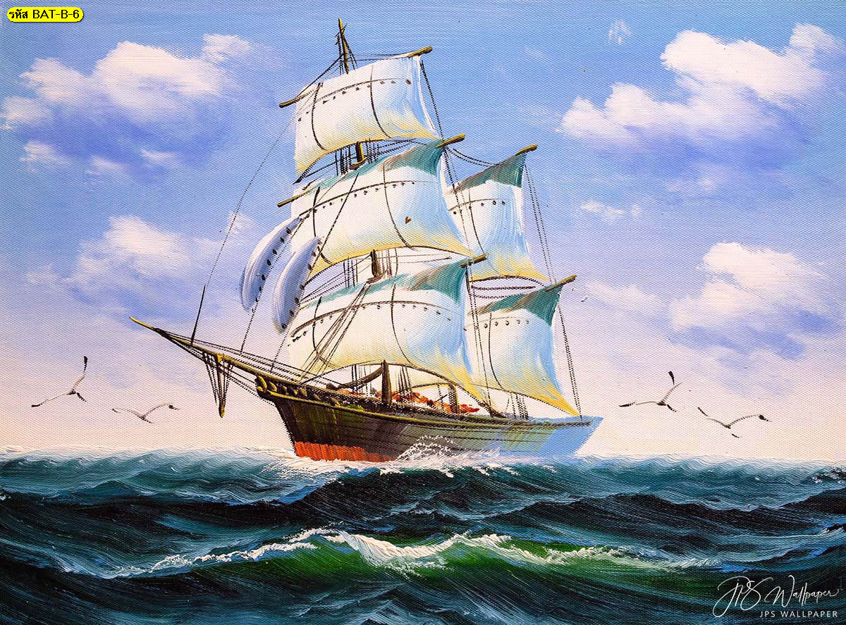 วอลเปเปอร์เรือสำเภาแล่นกลางทะเลและนกนางนวล