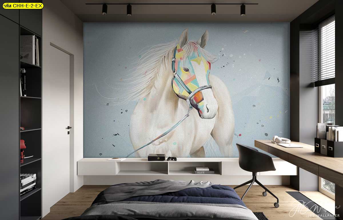วอลเปเปอร์ฮวงจุ้ยม้า เติมแต่งสีสันในห้องนอนด้วยภาพม้าขาวแต่งที่ผนังให้ห้องสวย เท่ มีสไตล์ 