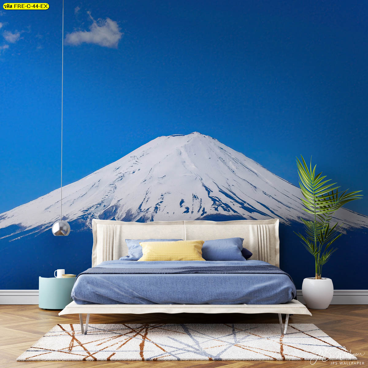 แบบห้องนอนโทนสีฟ้า วอลเปเปอร์ลายภูเขาฟูจิ วอลเปเปอร์ติดในห้องนอน