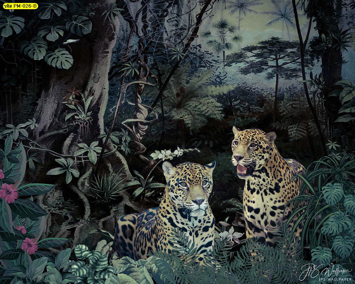 วอลเปเปอร์ลายเสือดาวในป่าพรีเมี่ยมโทนสีอ่อน เสือดาวในสวนป่า