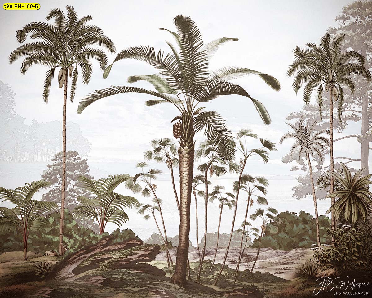วอลเปเปอร์ภาพวาดต้นปาล์มบนเกาะโทนสีซีเปีย