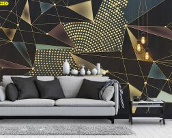 วอลเปเปอร์ลายเส้นและจุดสีทอง Abstract Wallpaper ไอเดียแต่งห้องนั่งเล่นเท่ๆ abstract design