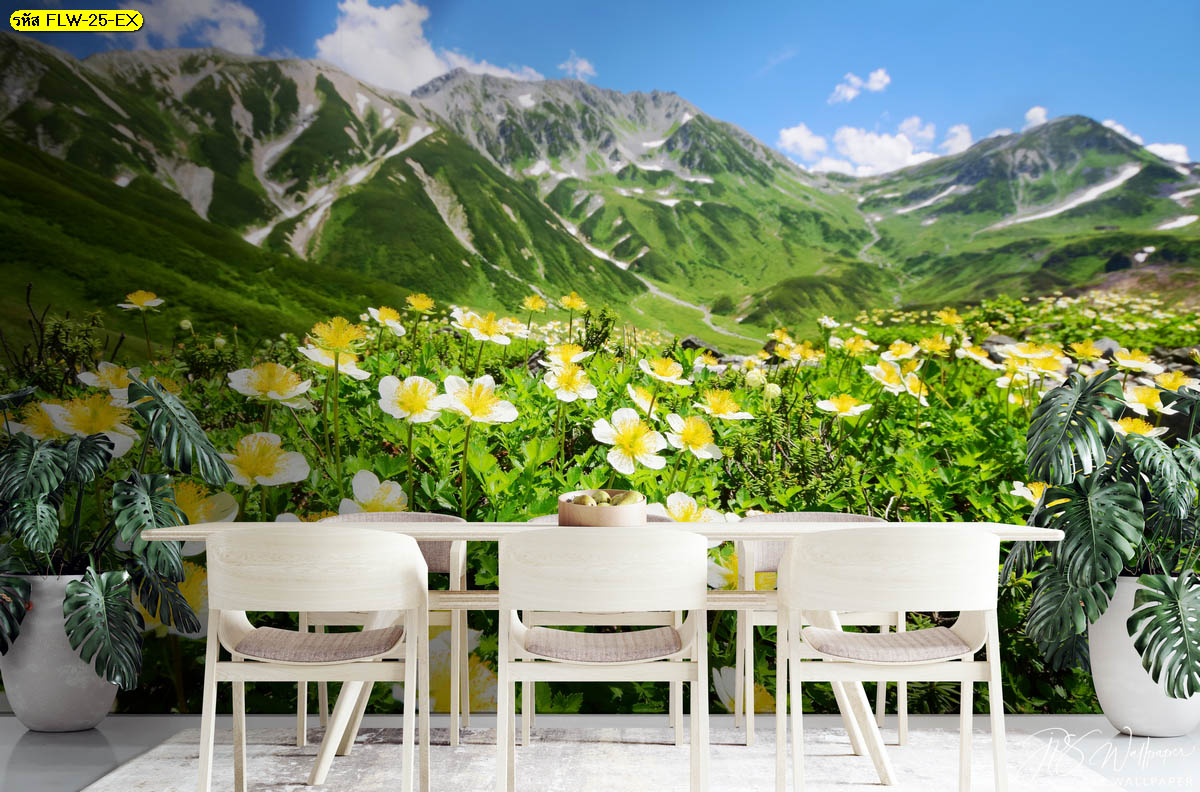 ภาพสั่งพิมพ์ธรรมชาติภาพถ่ายดอกไม้ ดอกไม้บนภูเขา สวนดอกไม้บนภูเขา แต่งห้องอาหาร