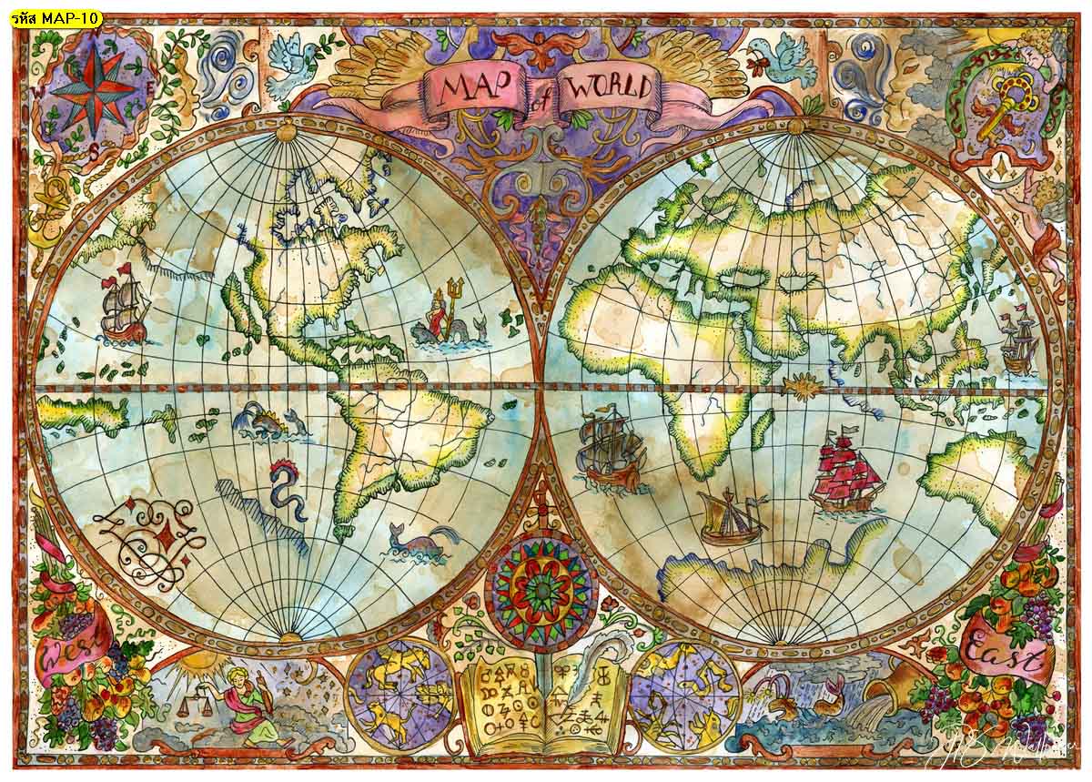 สั่งผลิต Wallpaper แผนที่โลก แผนที่โลกบนกระดาษแต่งสีสัน 