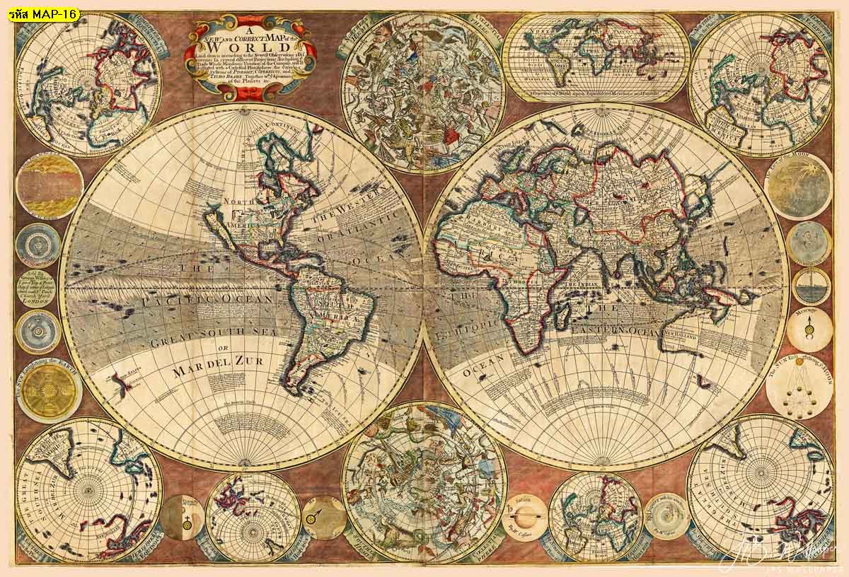 พิมพ์ภาพแผนที่ติดผนัง แผนที่โลกบนกระดาษเก่า