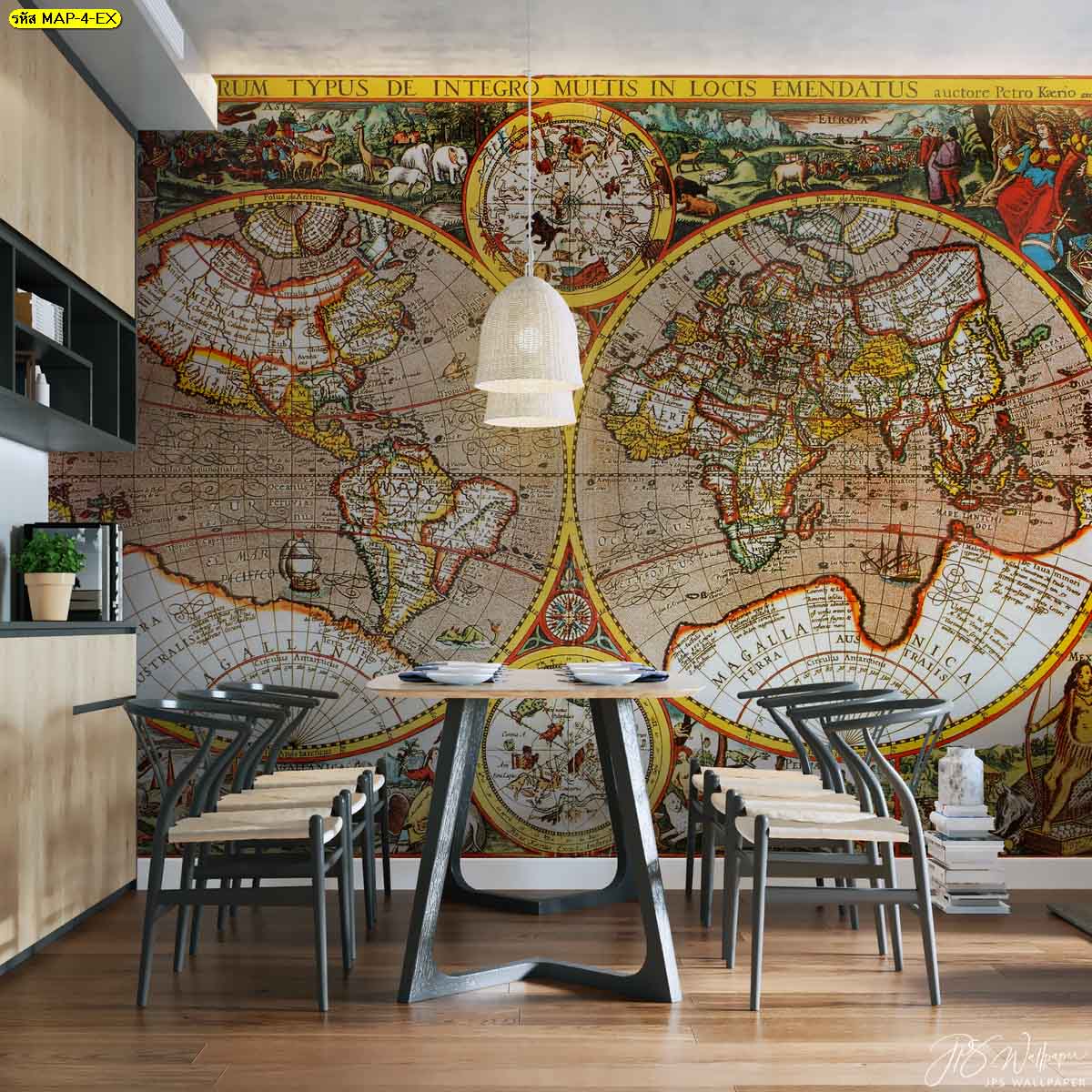 วอลเปเปอร์สั่งทำแผนที่ แผนที่โลกโบราณฝรั่งเศส แผนที่โลกโบราณแต่งห้องอาหาร