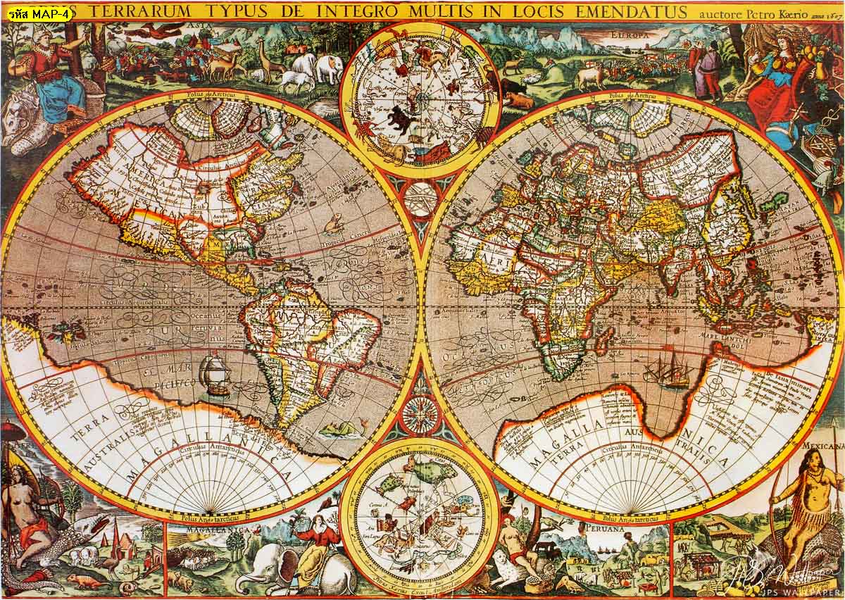 วอลเปเปอร์สั่งทำแผนที่ แผนที่โลกโบราณฝรั่งเศส แผนที่โลกโบราณ แผนที่วินเทจ