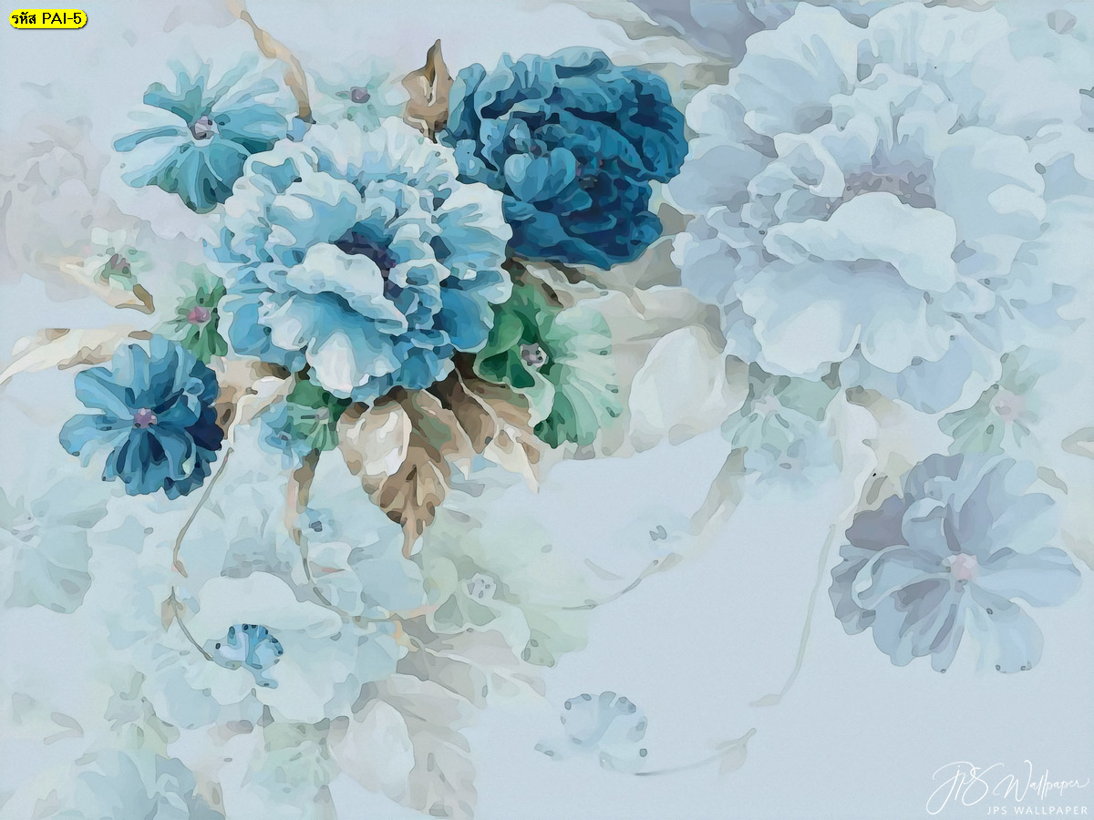 วอลเปเปอร์สั่งปริ้นภาพวาดดอกไม้สีฟ้า ภาพวาดสีน้ำ ภาพวาดดอกไม้สีน้ำ