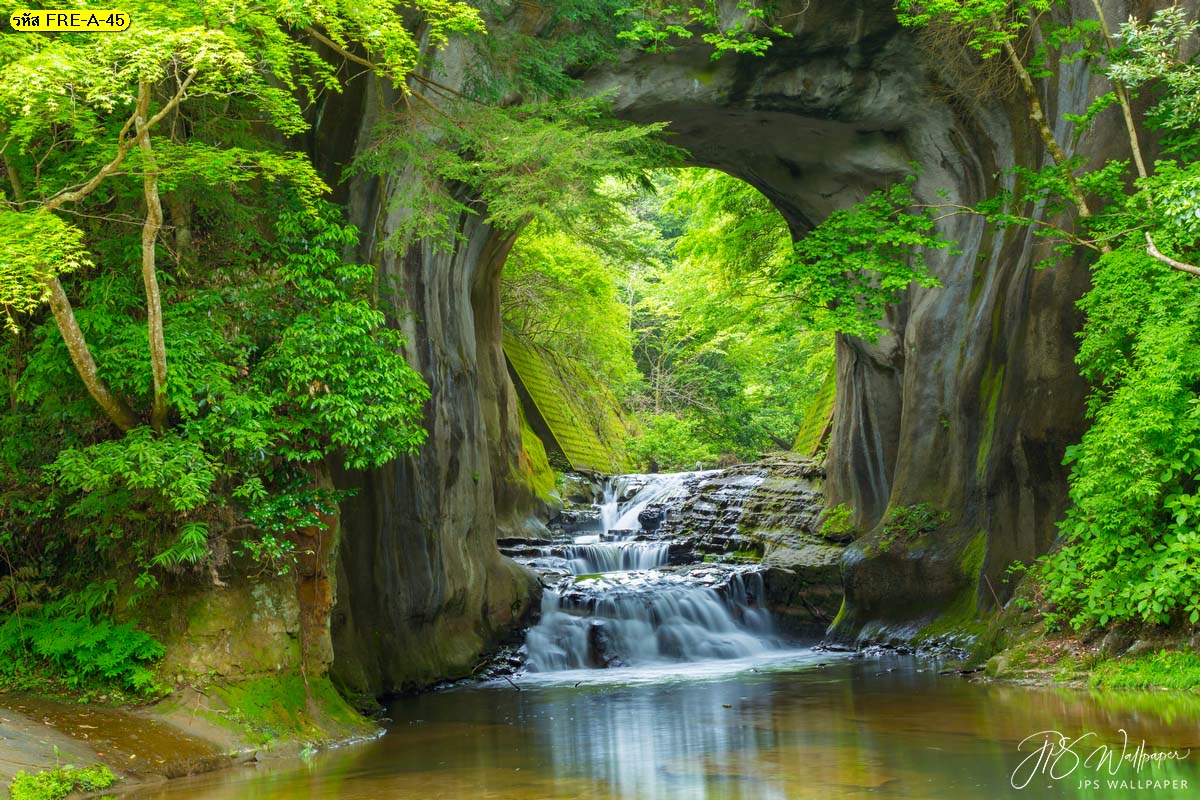 วอลเปเปอร์สั่งพิมพ์ภาพวิวธรรมชาติ ภาพวิวน้ำตก วอลเปเปอร์ลายน้ำตกที่ชิบะประเทศญี่ปุ่น