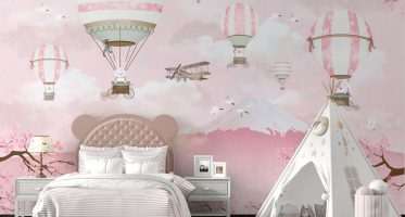 ห้องนอนเด็กสีชมพูตกแต่งผนังลายบอลลูนน่ารัก สดใส ไอเดียห้องนอนเด็กสีชมพู