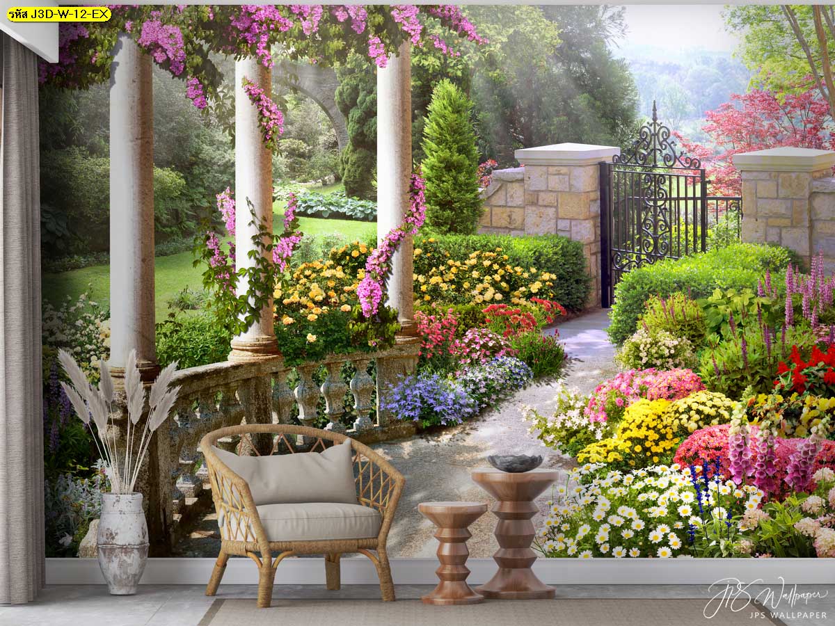 ไอเดียห้องนั่งเล่นสวยๆ วอลเปเปอร์วิวทางเดินสวนดอกไม้ยุโรป สวนดอกไม้สไตล์อังกฤษ