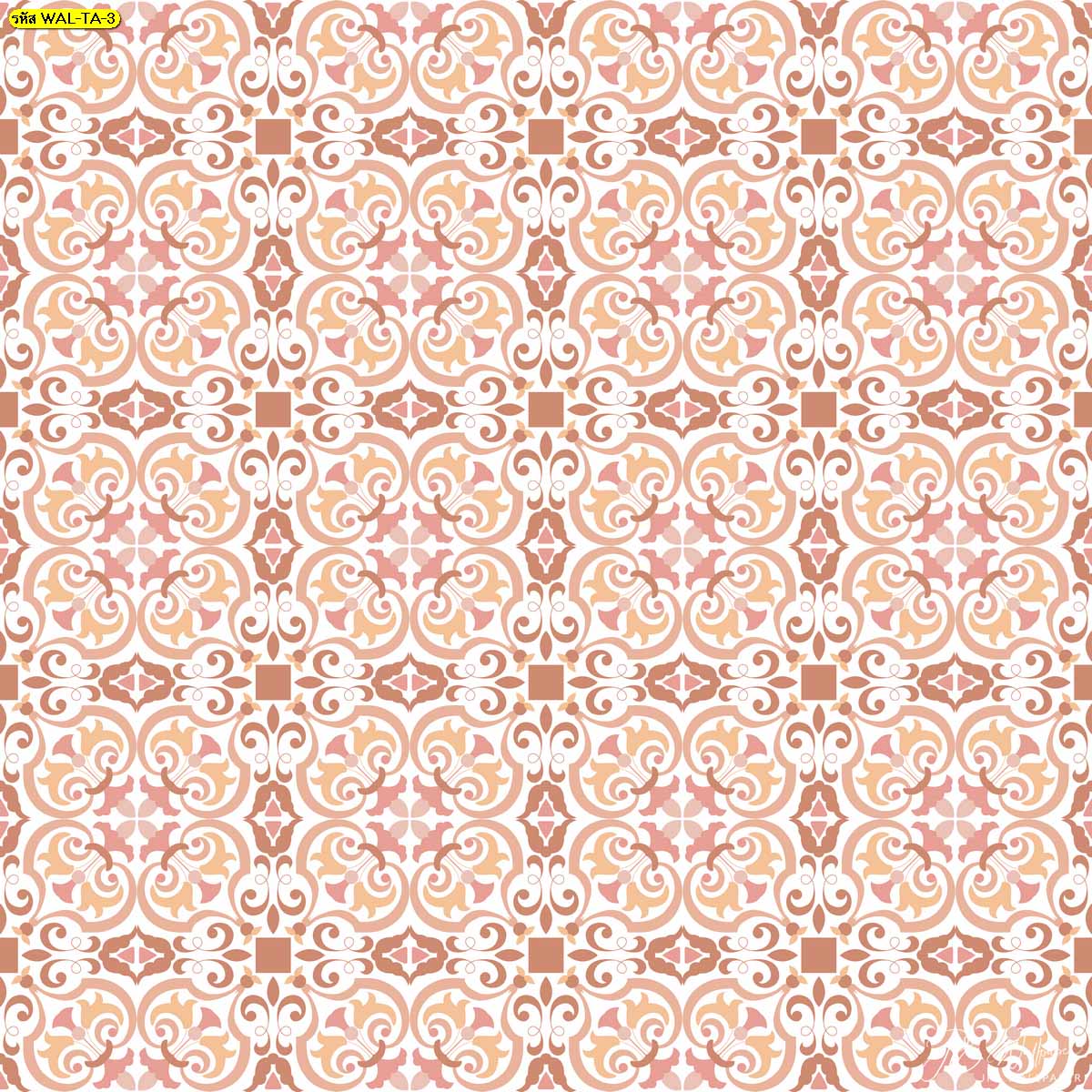 วอลเปเปอร์ลายกระเบื้องโบราณสีโอรส สั่งทำวอลเปเปอร์ปริ้นลายต่อเนื่อง